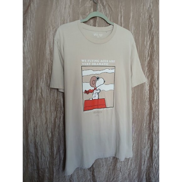 Uniqlo UT × Peanuts T Shirt Mens XL Beige Cotton Short Sleeve Snoopy Schultz - Picture 6 of 9
